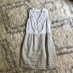 Loft Grey and White Ruffle Dress NWT